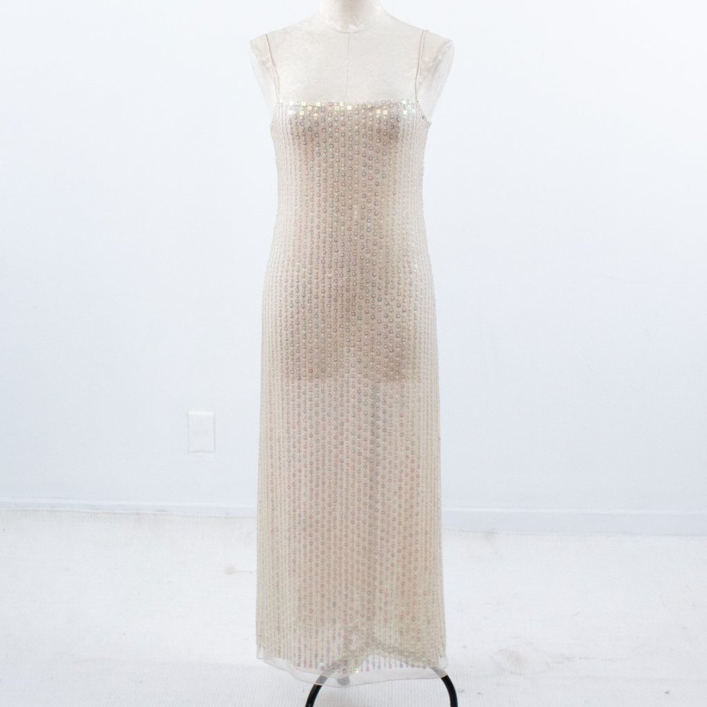 VTG 90s Genny Prada 4 Silk Hologram Sequin Gown - Picture 11 of 15